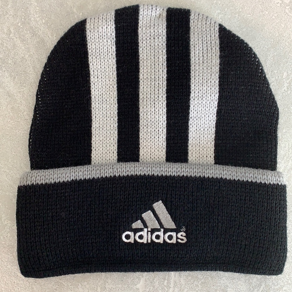 Vintage Adidas Winter Hat Black White Stripe